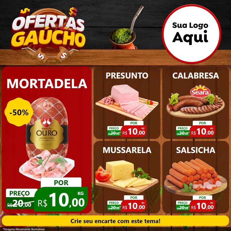 Modelo de Rede Social para Feed Facebook com o tema Ofertas Dia do Gaúcho para Frios e Laticínios