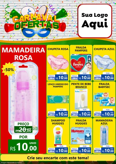 Modelo de Encarte para Encarte A4 Vertical com o tema Carnaval de Ofertas para Bebês