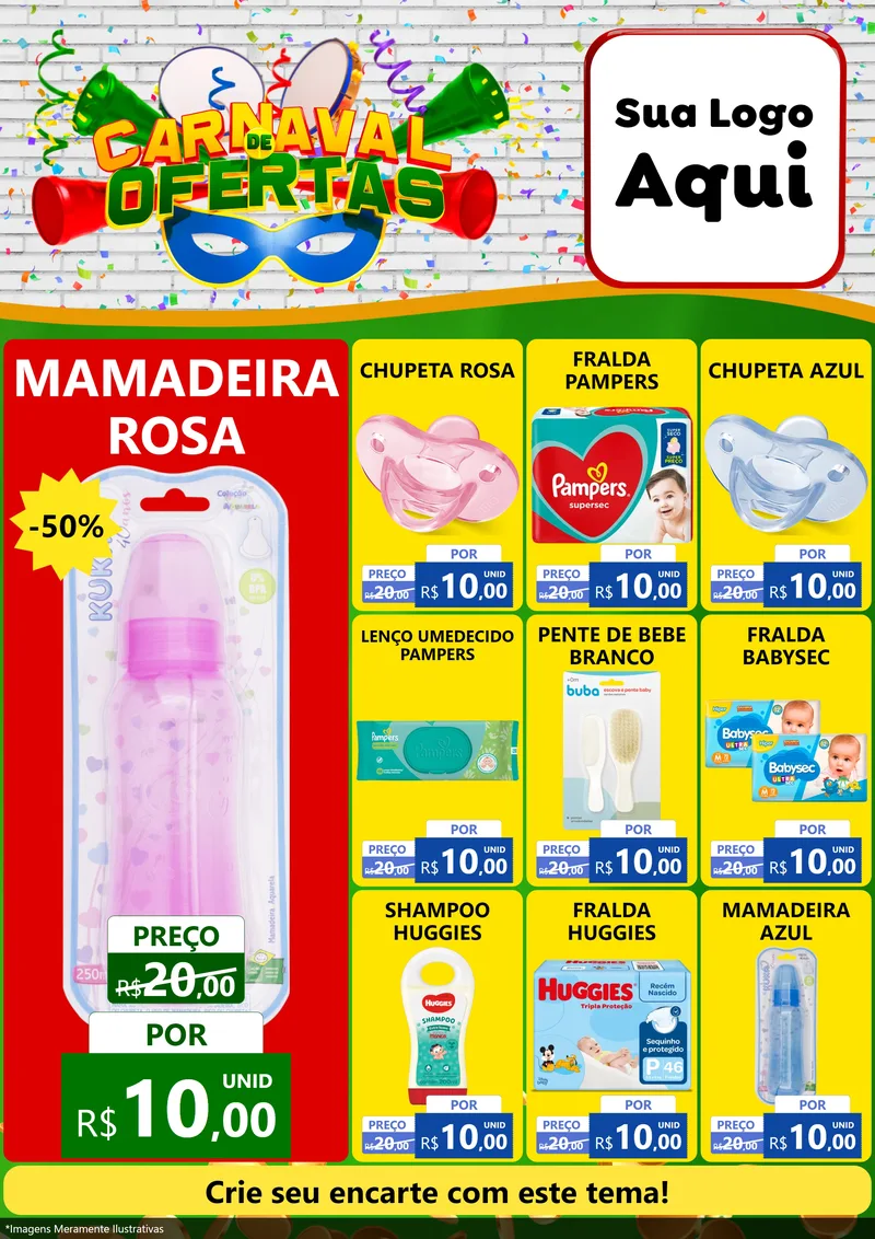 Modelo de Encarte para Encarte A4 Vertical com o tema Carnaval de Ofertas para Bebês