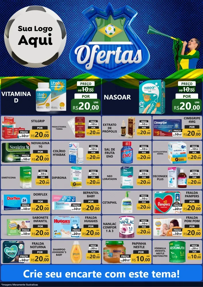 Modelo de Encarte para Encarte A4 Vertical com o tema Ofertas (Futebol) para Farmácia
