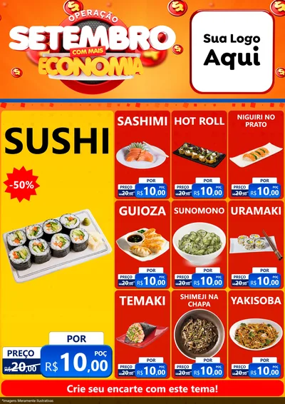 Modelo de Encarte para Encarte A4 Vertical com o tema Operação Setembro Com Muita Economia para Comida japonesa