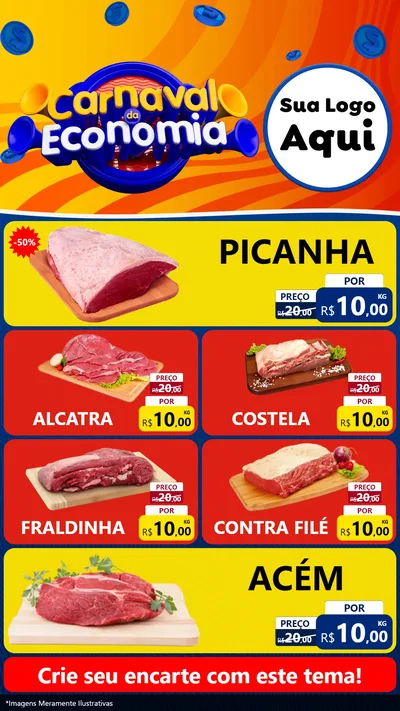 Modelo de TV para TV Vertical com o tema Carnaval da Economia para Açougue