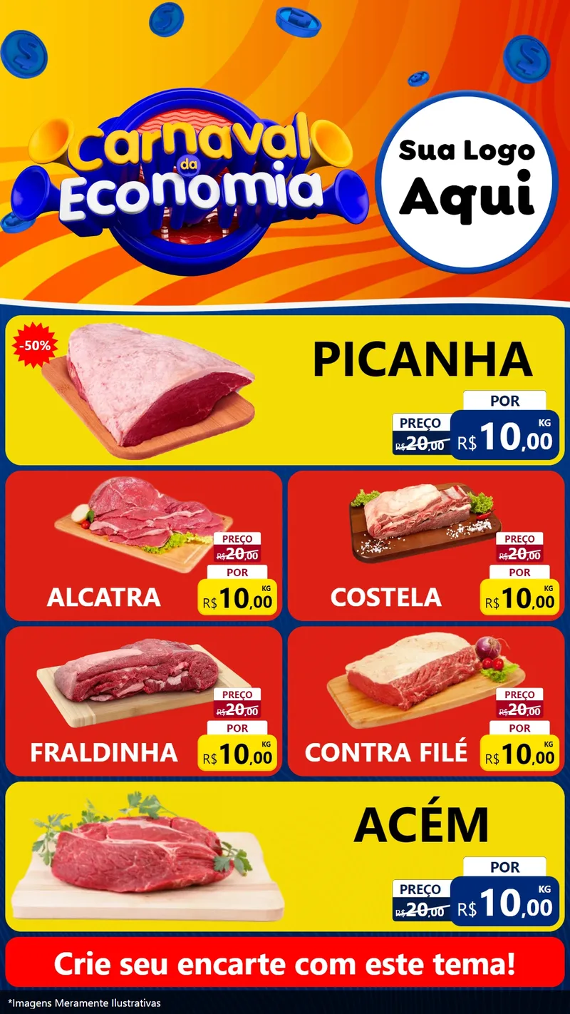 Modelo de TV para TV Vertical com o tema Carnaval da Economia para Açougue