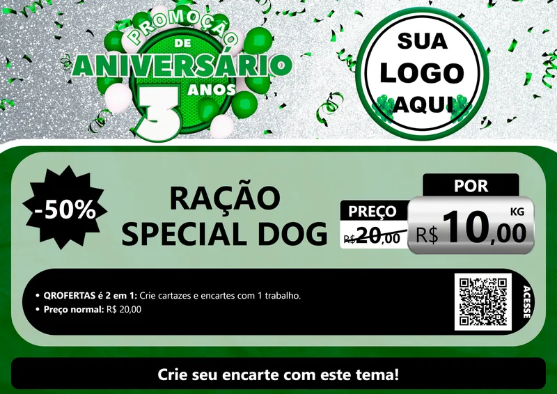 Modelo de Cartaz para Cartaz A4 Horizontal com o tema Promoção de Aniversário - 3 Anos para Pet Shop