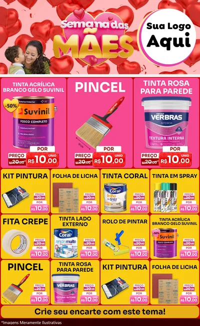 Modelo de Encarte para Encarte Grande com o tema Semana Das Mães para Tintas e Ferramentas