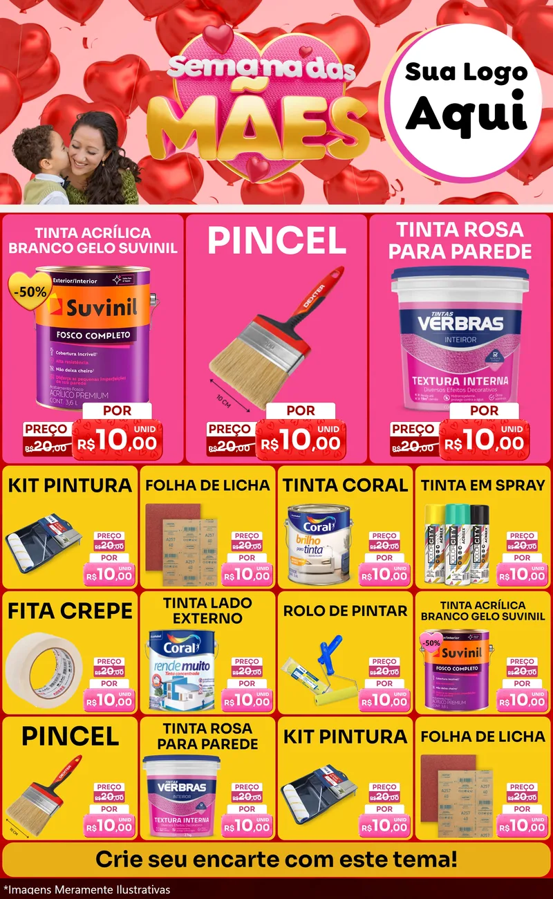 Modelo de Encarte para Encarte Grande com o tema Semana Das Mães para Tintas e Ferramentas