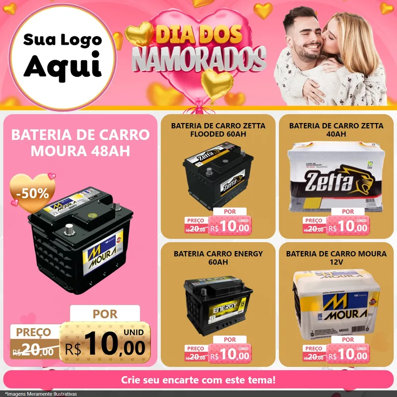 Modelo de Rede Social para Feed Facebook com o tema Dia dos Namorados para Baterias Elétricas