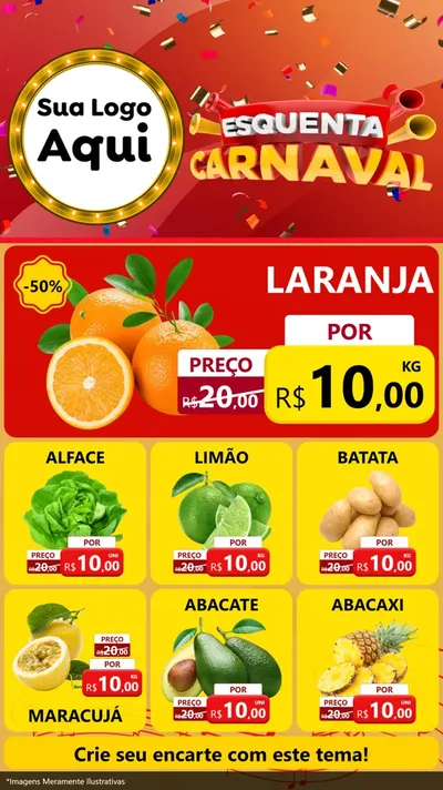 Modelo de Rede Social para Stories com o tema Esquenta Carnaval para Hortifrúti