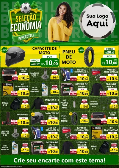 Modelo de Encarte para Encarte A4 Vertical com o tema Seleção de Economia - Copa para Moto peças