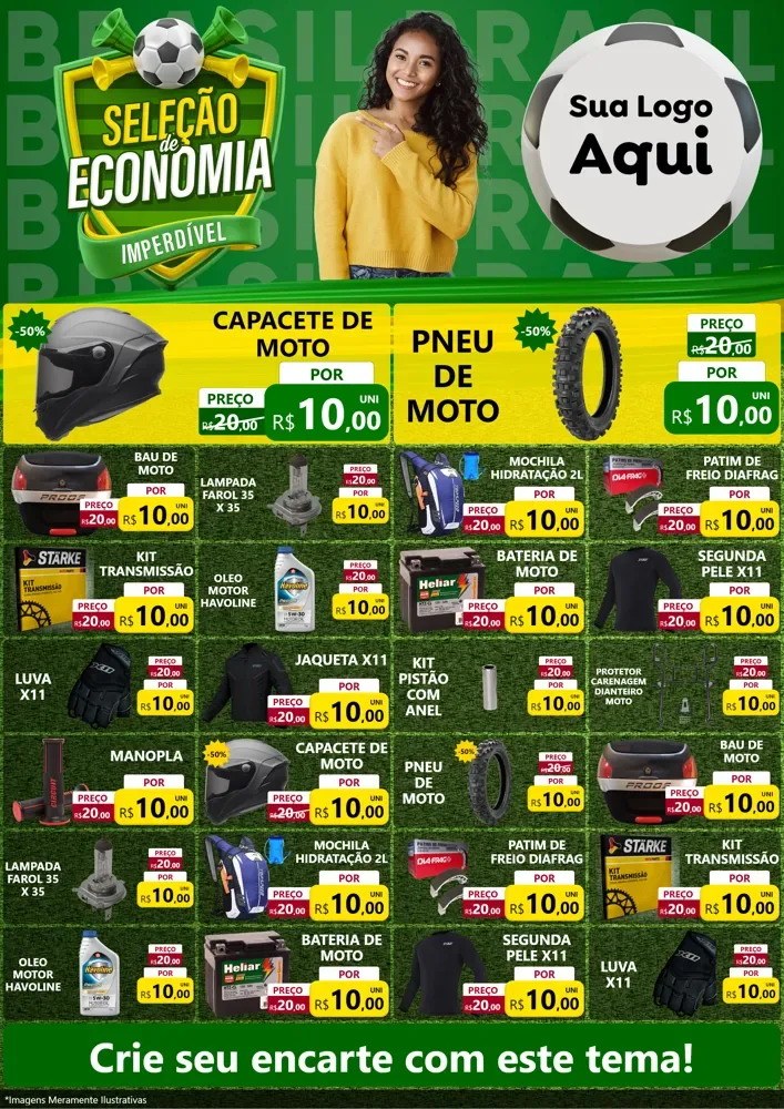 Modelo de Encarte para Encarte A4 Vertical com o tema Seleção de Economia - Copa para Moto peças