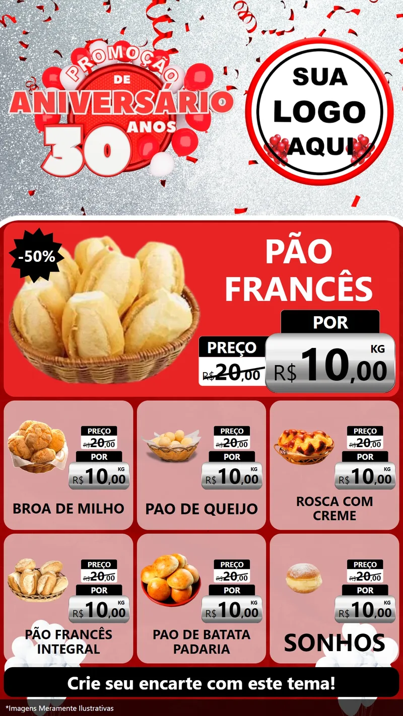 Modelo de Rede Social para Stories com o tema Promoção de Aniversário - 30 Anos para Padaria