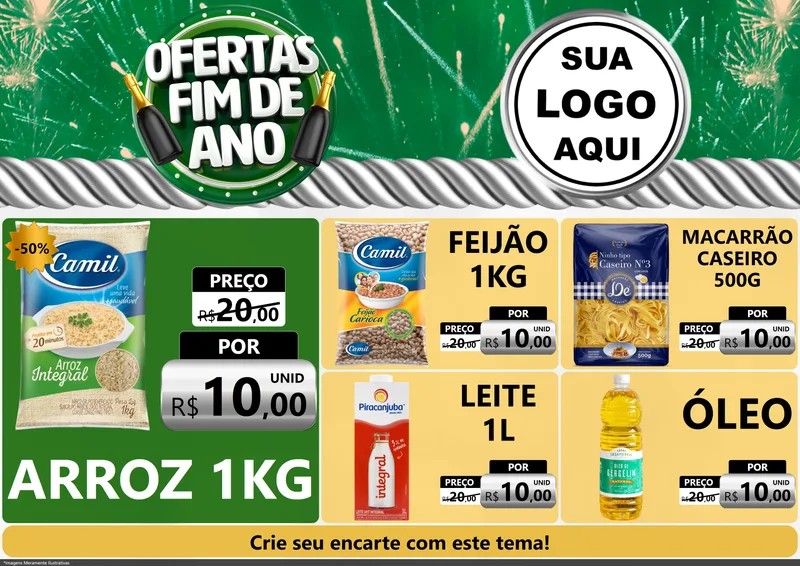 Modelo de Encarte para Encarte A4 Horizontal com o tema Ofertas Fim de Ano para Supermercado