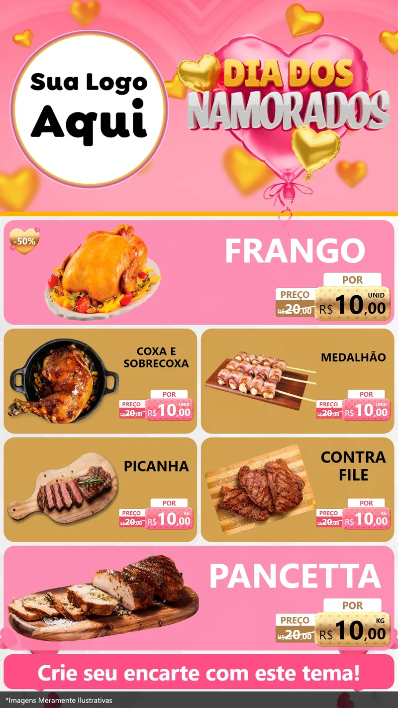 Modelo de TV para TV Vertical com o tema Dia dos Namorados para Assados