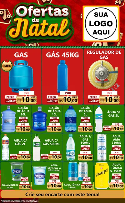 Modelo de Encarte para Encarte Grande com o tema Ofertas de Natal para Água e gás