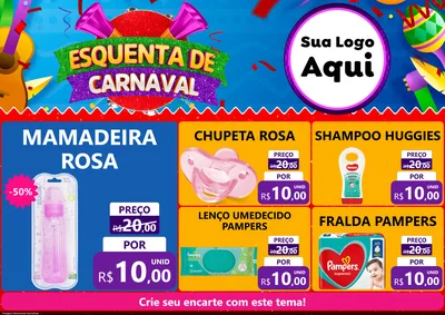 Modelo de Encarte para Encarte A4 Horizontal com o tema Esquenta de Carnaval para Bebês