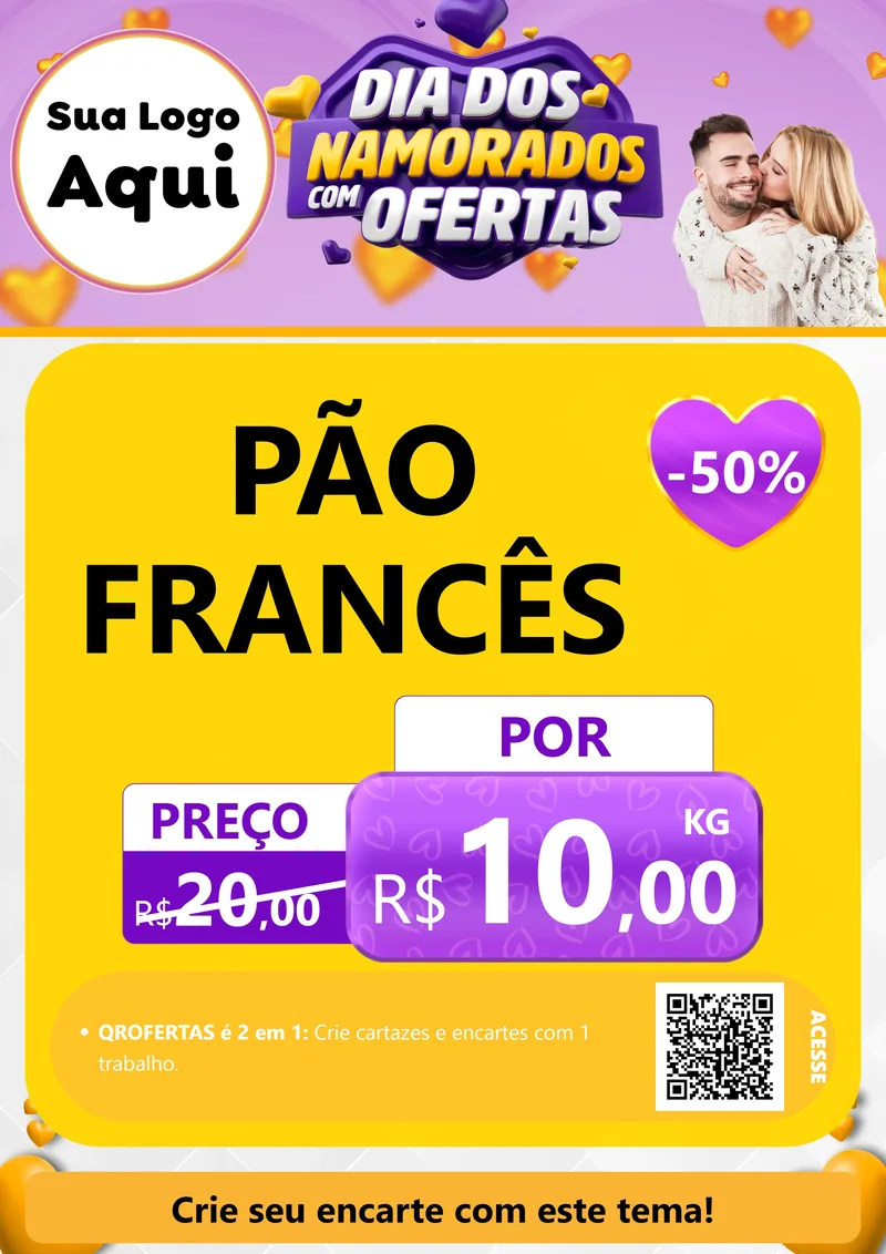 Modelo de Cartaz para Cartaz A4 Vertical com o tema Dia Dos Namorados Com Ofertas para Padaria