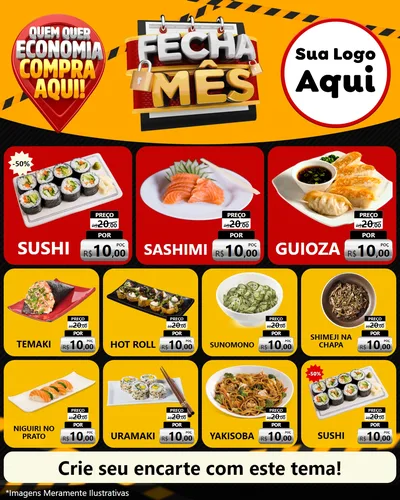 Modelo de Rede Social para Feed Instagram com o tema Fecha Mês para Comida japonesa