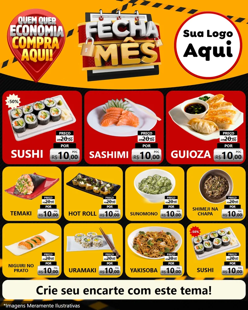 Modelo de Rede Social para Feed Instagram com o tema Fecha Mês para Comida japonesa