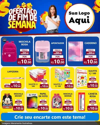 Modelo de Rede Social para Feed Instagram com o tema Ofertaço de Fim de Semana para Papelaria