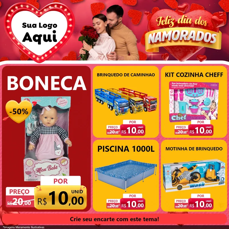 Modelo de Rede Social para Feed Facebook com o tema Feliz Dia Dos Namorados para Brinquedos