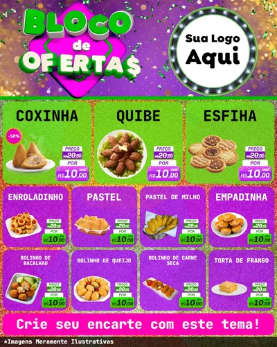 Modelo de Rede Social para Feed Instagram com o tema Bloco de Ofertas para Salgadaria