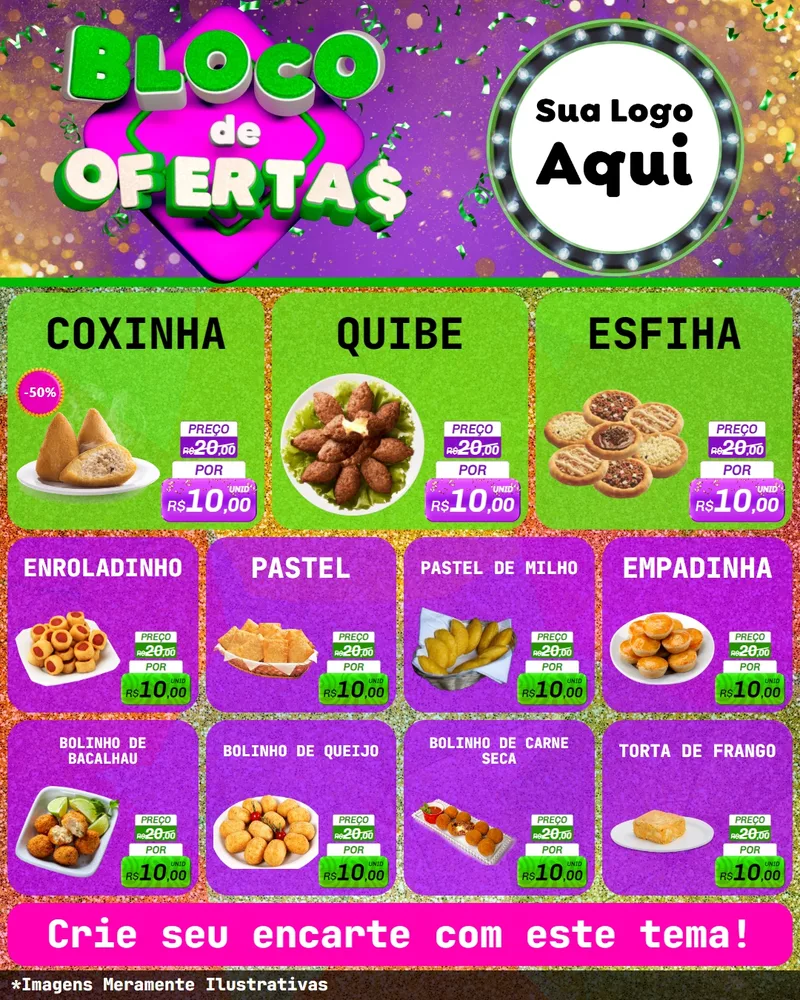 Modelo de Rede Social para Feed Instagram com o tema Bloco de Ofertas para Salgadaria
