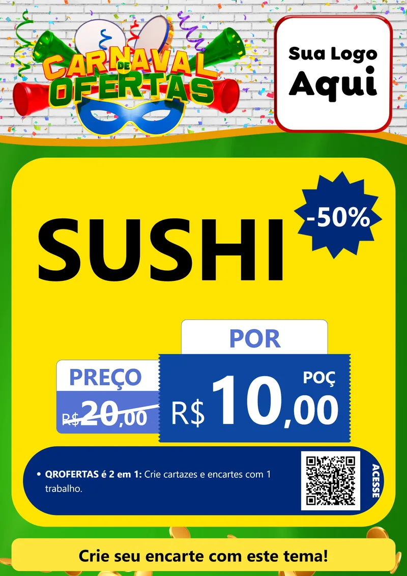 Modelo de Cartaz para Cartaz A4 Vertical com o tema Carnaval de Ofertas para Comida japonesa