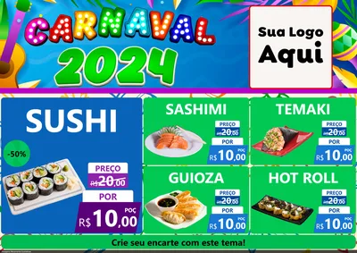 Modelo de Encarte para Encarte A4 Horizontal com o tema Carnaval 2027 para Comida japonesa