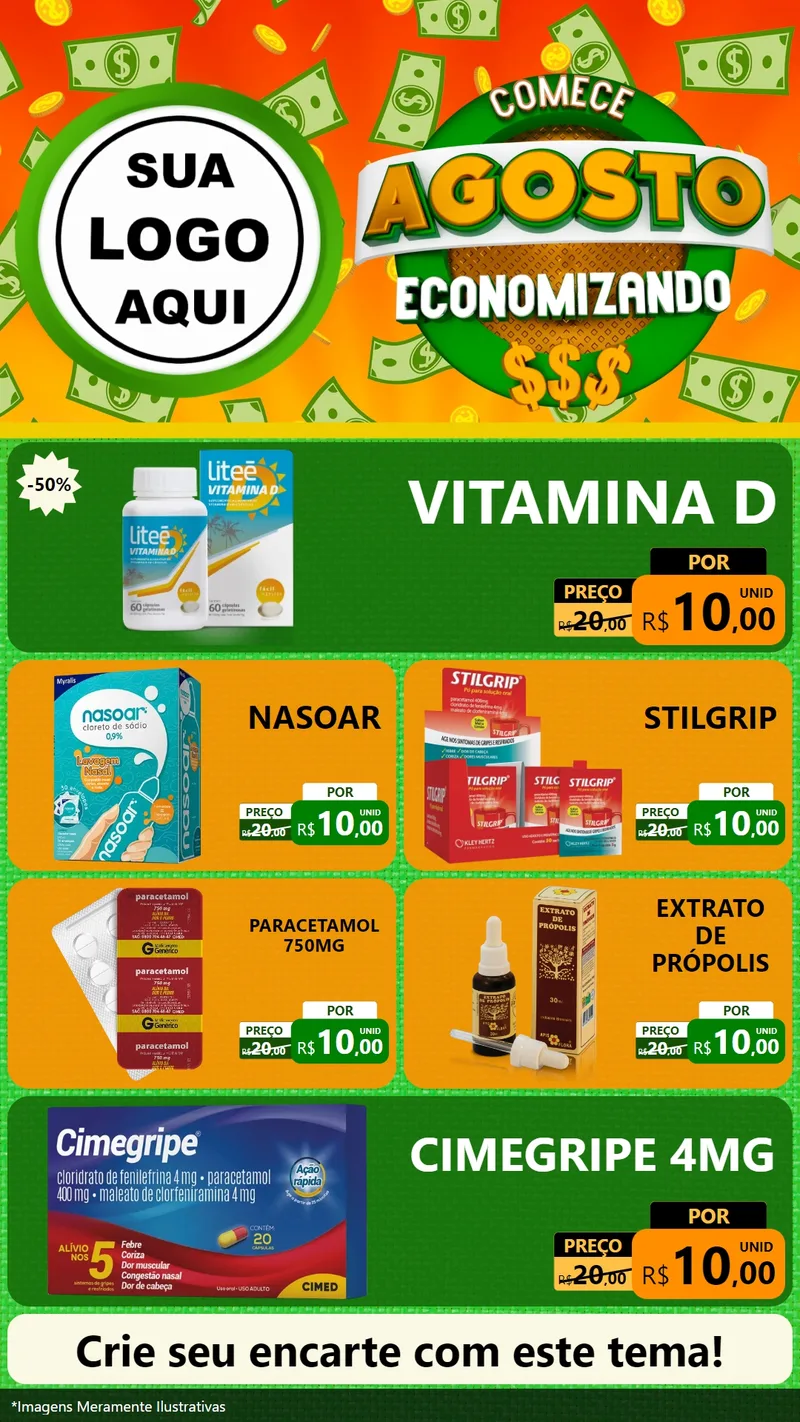 Modelo de TV para TV Vertical com o tema Comece Agosto Economizando para Farmácia