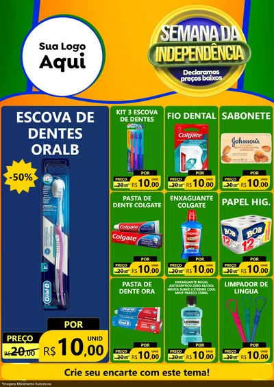 Modelo de Encarte para Encarte A4 Vertical com o tema Semana da Independência Declaramos Preços Baixos para Higiene Pessoal