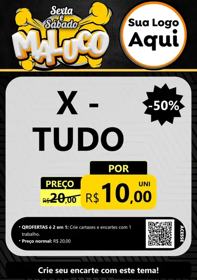 Modelo de Cartaz para Cartaz A4 Vertical com o tema Sexta e Sábado Maluco para Hamburgueria