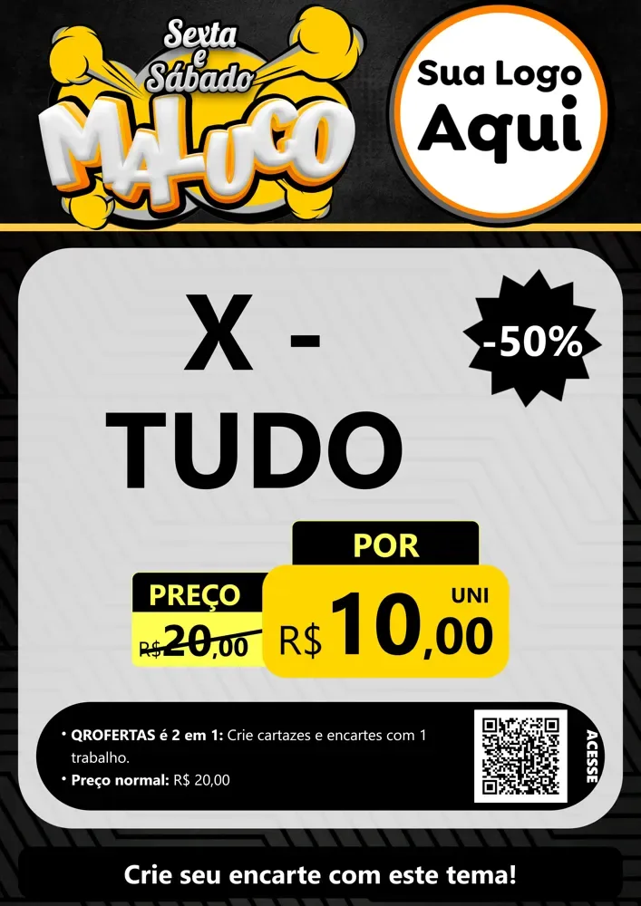 Modelo de Cartaz para Cartaz A4 Vertical com o tema Sexta e Sábado Maluco para Hamburgueria