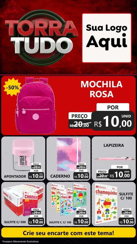 Modelo de Rede Social para Stories com o tema Torra Tudo para Papelaria
