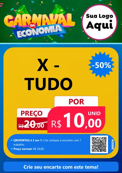 Modelo de Cartaz para Cartaz A4 Vertical com o tema Carnaval da Economia para Hamburgueria
