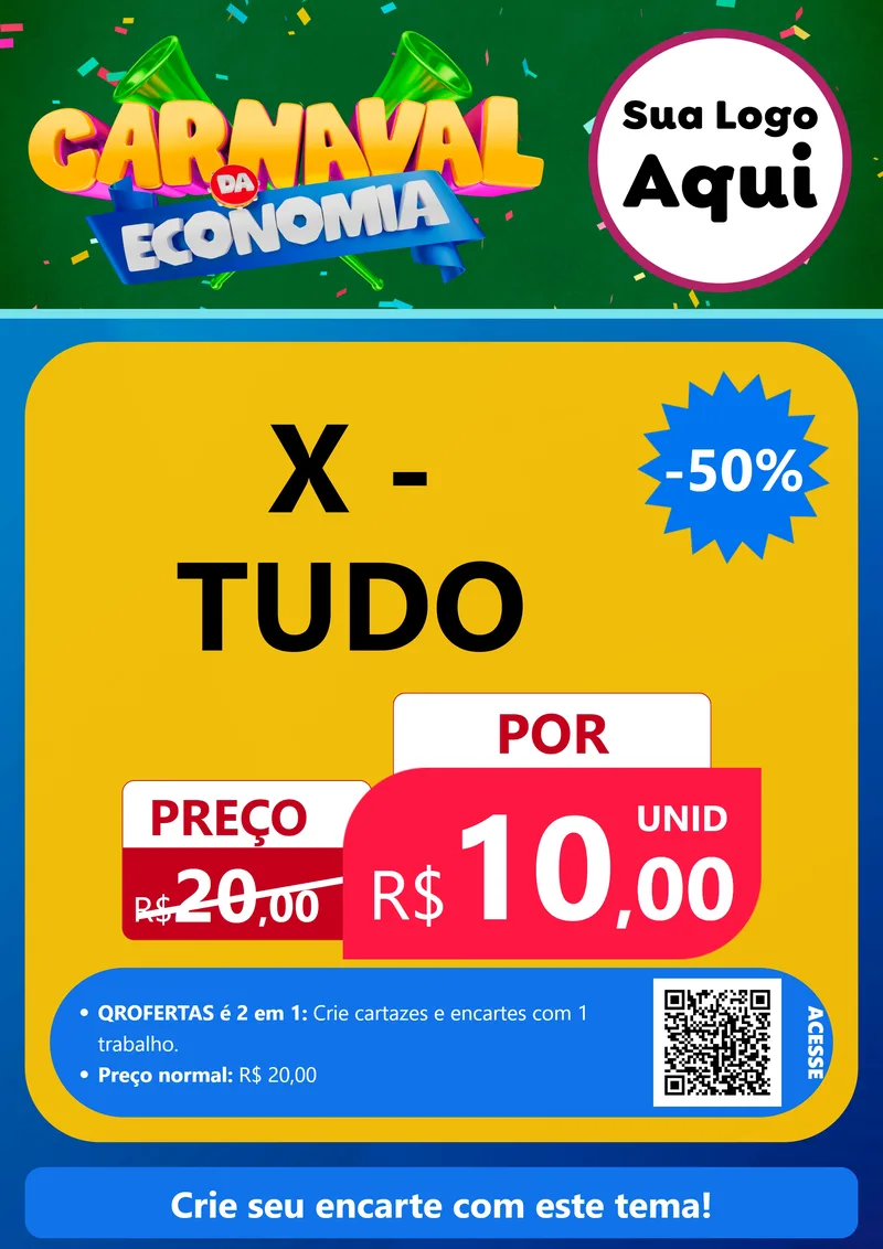 Modelo de Cartaz para Cartaz A4 Vertical com o tema Carnaval da Economia para Hamburgueria