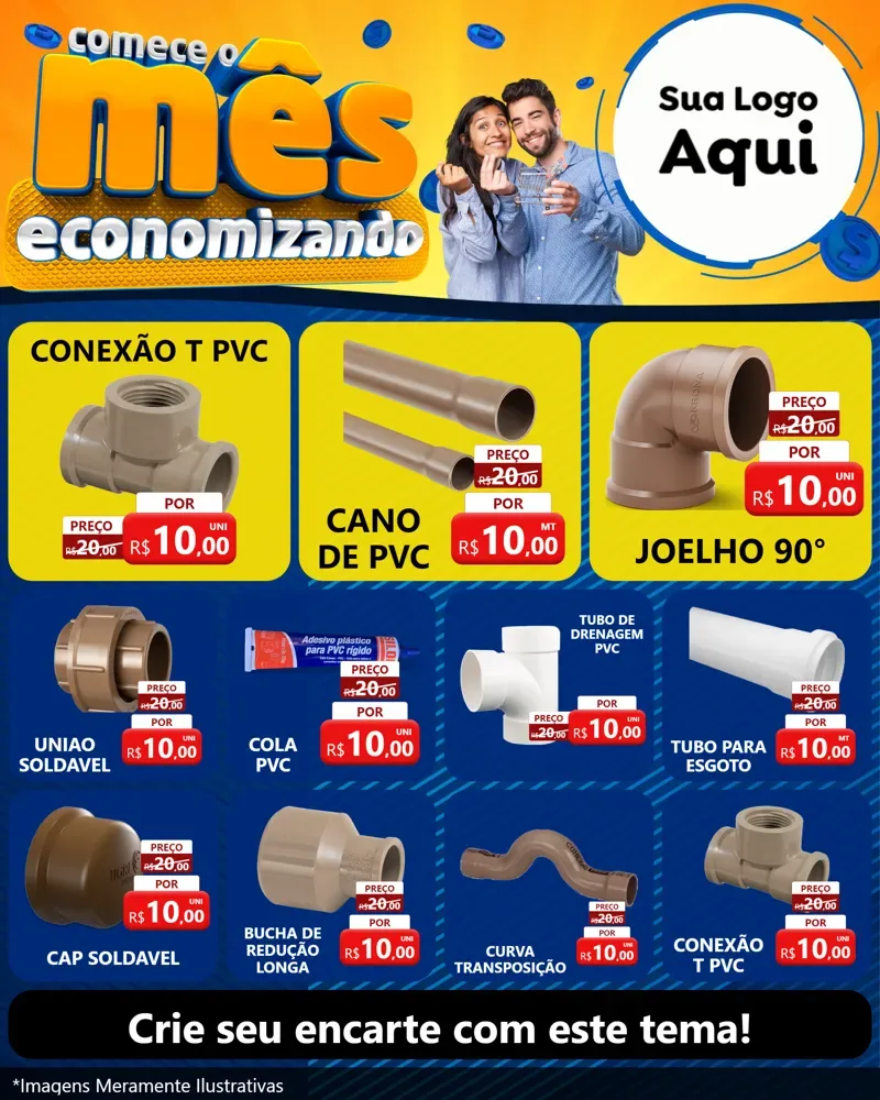 Modelo de Rede Social para Feed Instagram com o tema Comece O Mês Economizando para Tubos e conexões