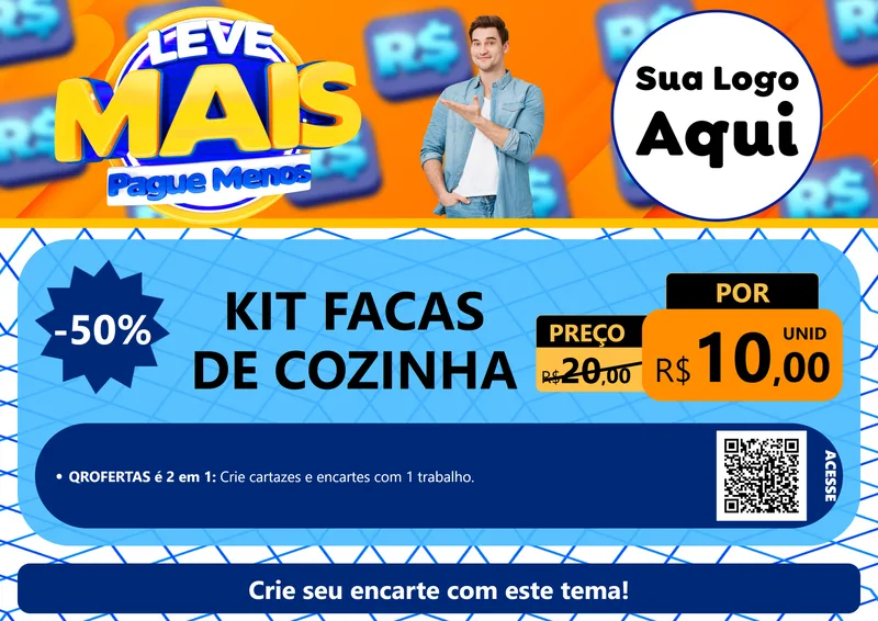 Modelo de Cartaz para Cartaz A4 Horizontal com o tema Leve Mais, Pague Menos para Utilidades Domésticas