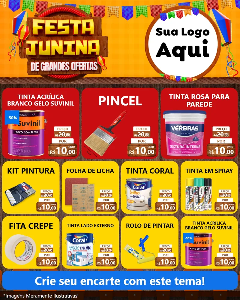 Modelo de Rede Social para Feed Instagram com o tema Festa Junina de Grandes Ofertas para Tintas e Ferramentas