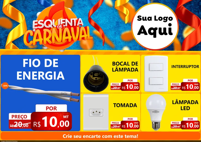 Modelo de Encarte para Encarte A4 Horizontal com o tema Esquenta de Carnaval para Materiais Elétricos