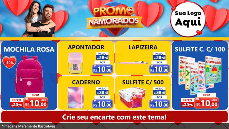 Modelo de TV para TV Horizontal com o tema Promo dos Namorados para Papelaria
