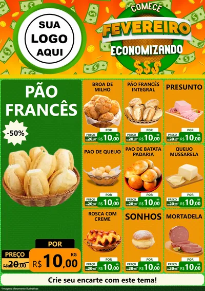 Modelo de Encarte para Encarte A4 Vertical com o tema Comece Fevereiro Economizando para Padaria