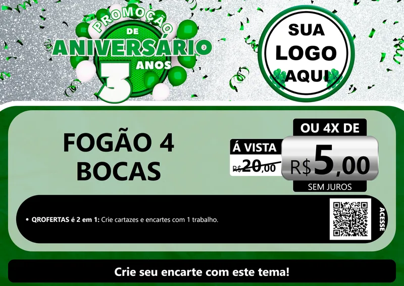 Modelo de Cartaz para Cartaz A4 Horizontal com o tema Promoção de Aniversário - 3 Anos para Móveis e Eletro