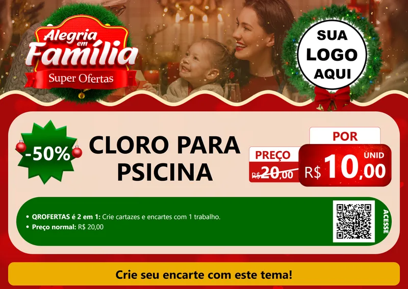 Modelo de Cartaz para Cartaz A4 Horizontal com o tema Alegria Em Família - Super Ofertas para Produtos para Piscina