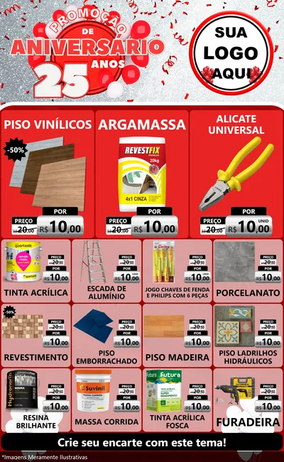 Modelo de Encarte para Encarte Grande com o tema Promoção de Aniversário - 25Anos para Material para Construção
