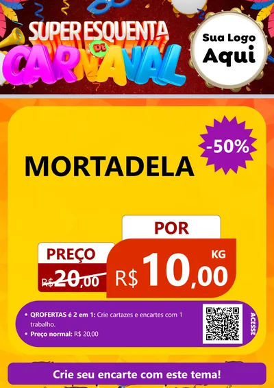 Modelo de Cartaz para Cartaz A4 Vertical com o tema Super Esquenta de Carnaval para Frios e Laticínios