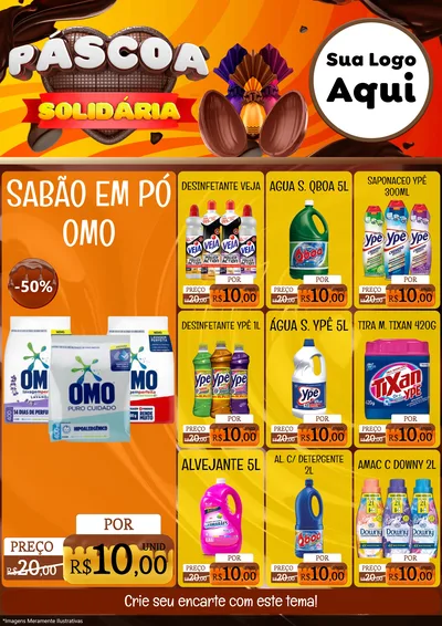 Modelo de Encarte para Encarte A4 Vertical com o tema Páscoa Solidária para Produtos de Limpeza