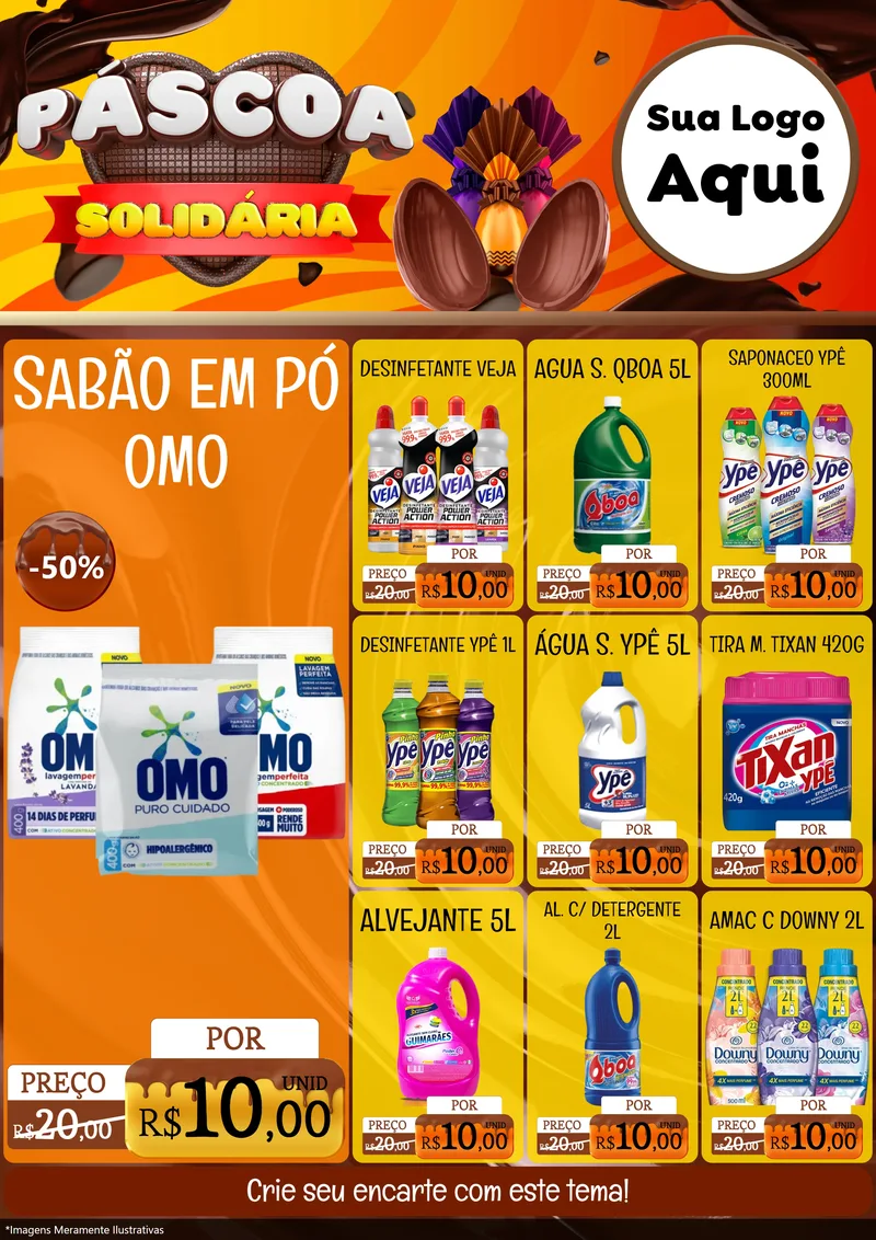 Modelo de Encarte para Encarte A4 Vertical com o tema Páscoa Solidária para Produtos de Limpeza