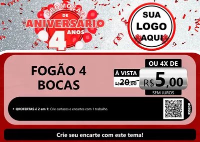 Modelo de Cartaz para Cartaz A4 Horizontal com o tema Promoção de Aniversário - 4 Anos para Móveis e Eletro