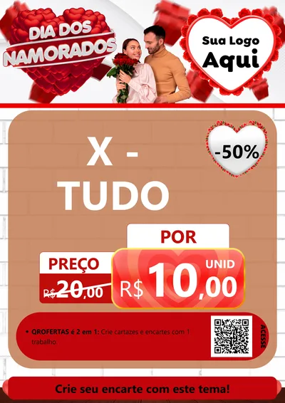 Modelo de Cartaz para Cartaz A4 Vertical com o tema Dia dos Namorados para Hamburgueria