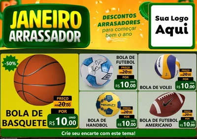 Modelo de Encarte para Encarte A4 Horizontal com o tema Janeiro Arrasador para Artigos Esportivos